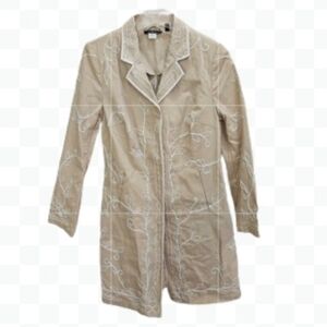 Chris.Tan Cream Denim Duster With White Embroidery Vintage Coat Sz 16